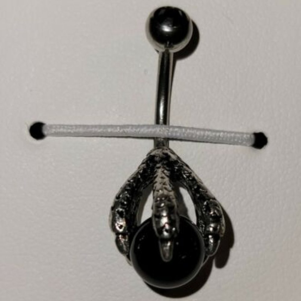 Dragon Claw w/ Red Crystals Holding Ball 316L Surgical Steel Belly Ring - Black